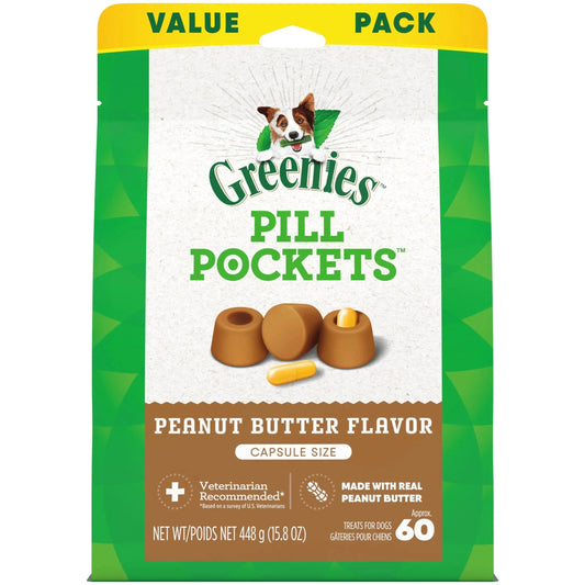 Pill Pockets for Dogs Peanut Butter Large, Capsule Size Soft Dog Treats, 15.8 Oz, (60 Pk)
