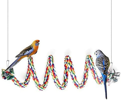 Cotton Rope Parrot Perch with Bell - 63" Climbing Stand Bar and Bungee Toy for Birds