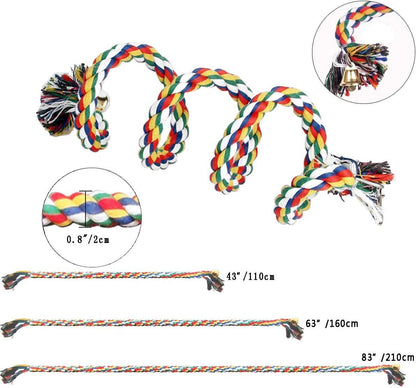 Cotton Rope Parrot Perch with Bell - 63" Climbing Stand Bar and Bungee Toy for Birds