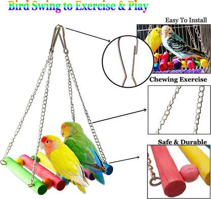 6 PCS Bird Toys Parakeet Toys, Colorful Parrot Toy for Small Parakeets Cockatiels Conures Finches Swing Chewing Hanging Bell Cage Hammock Toy