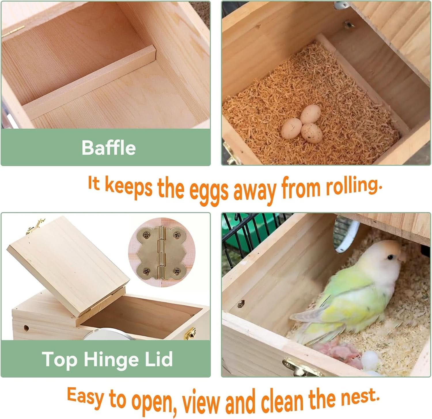 Wooden Bird Nesting Box with Perch for Parakeets, Lovebirds, Parrots, Finches, and Sparrows - Dimensions: 7.8" x 4.7" x 4.7
