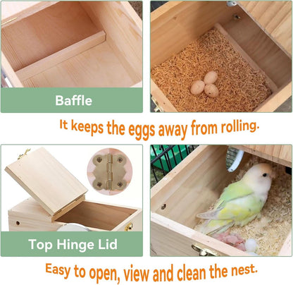 Wooden Bird Nesting Box with Perch for Parakeets, Lovebirds, Parrots, Finches, and Sparrows - Dimensions: 7.8" x 4.7" x 4.7