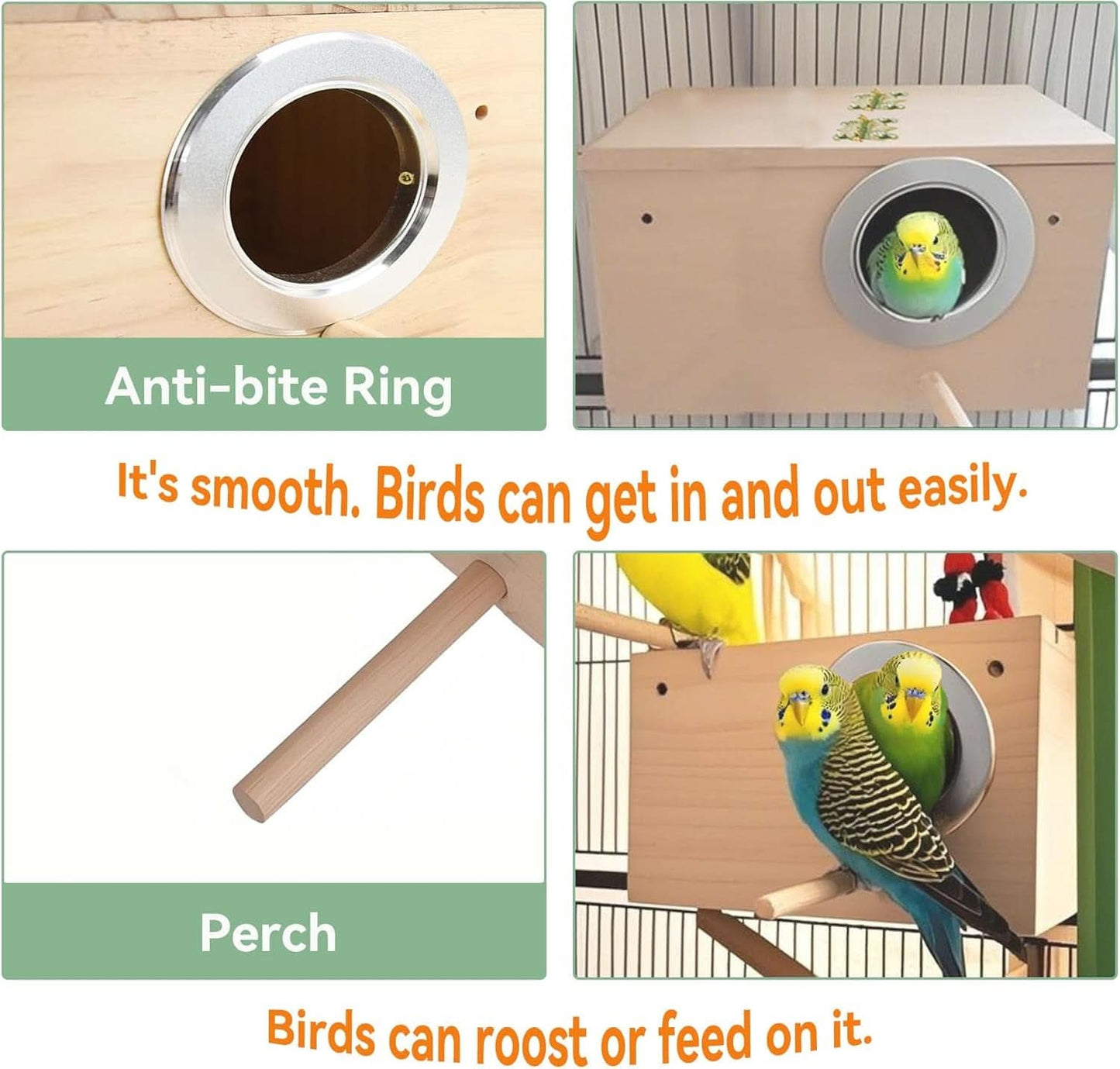 Wooden Bird Nesting Box with Perch for Parakeets, Lovebirds, Parrots, Finches, and Sparrows - Dimensions: 7.8" x 4.7" x 4.7