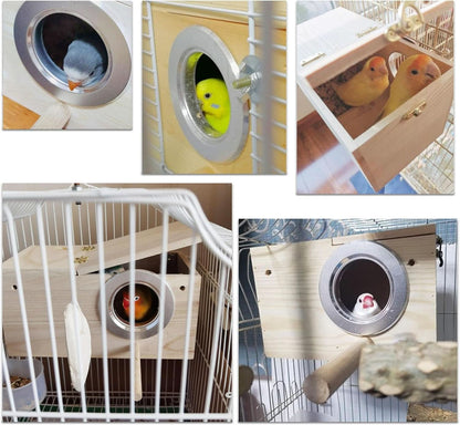 Wooden Bird Nesting Box with Perch for Parakeets, Lovebirds, Parrots, Finches, and Sparrows - Dimensions: 7.8" x 4.7" x 4.7