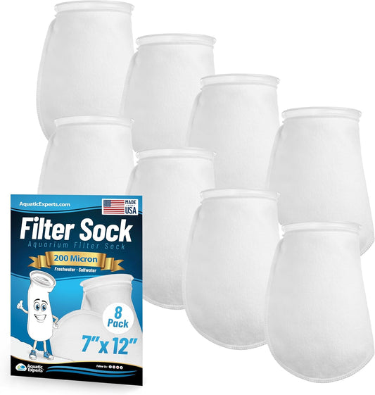 7-Inch 200 Micron Filter Socks for Saltwater Aquariums - Sump and Reef Applications (8 Pack, 7" x 12")