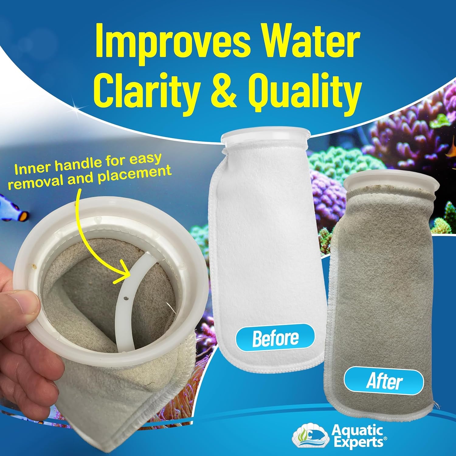 7-Inch 200 Micron Filter Socks for Saltwater Aquariums - Sump and Reef Applications (8 Pack, 7" x 12")