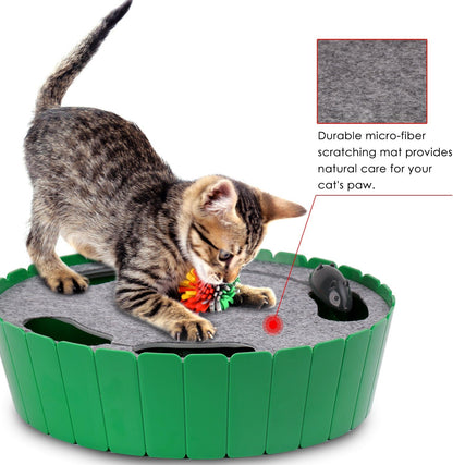 Interactive Cat Toy with Running Mouse - Automatic Electronic Teaser for Indoor Cats, Engaging Hide and Seek Play for Kittens and Adult Cats, Green