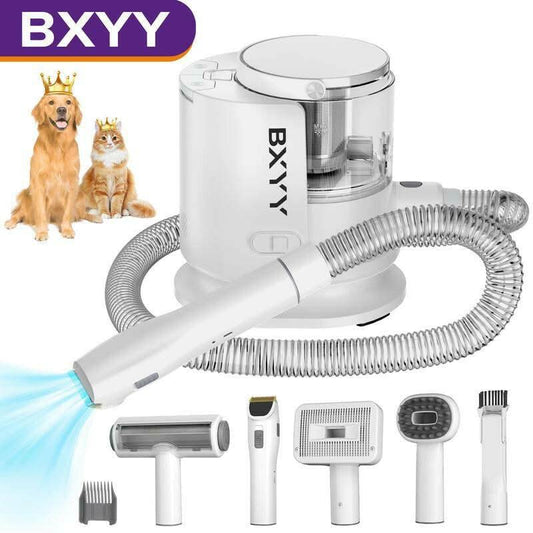 BXYY Professional Dog Grooming Kit and 5-in-1 Pet Vacuum with 99% Suction, 1.5L Dust Cup, Shedding Brush, Electric Clipper, and Hair Remover Roller for Dogs and Cats