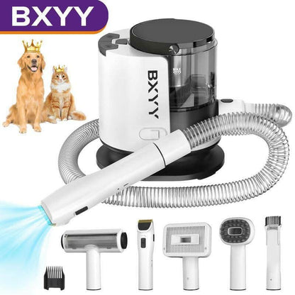 BXYY Professional Dog Grooming Kit and 5-in-1 Pet Vacuum with 99% Suction, 1.5L Dust Cup, Shedding Brush, Electric Clipper, and Hair Remover Roller for Dogs and Cats