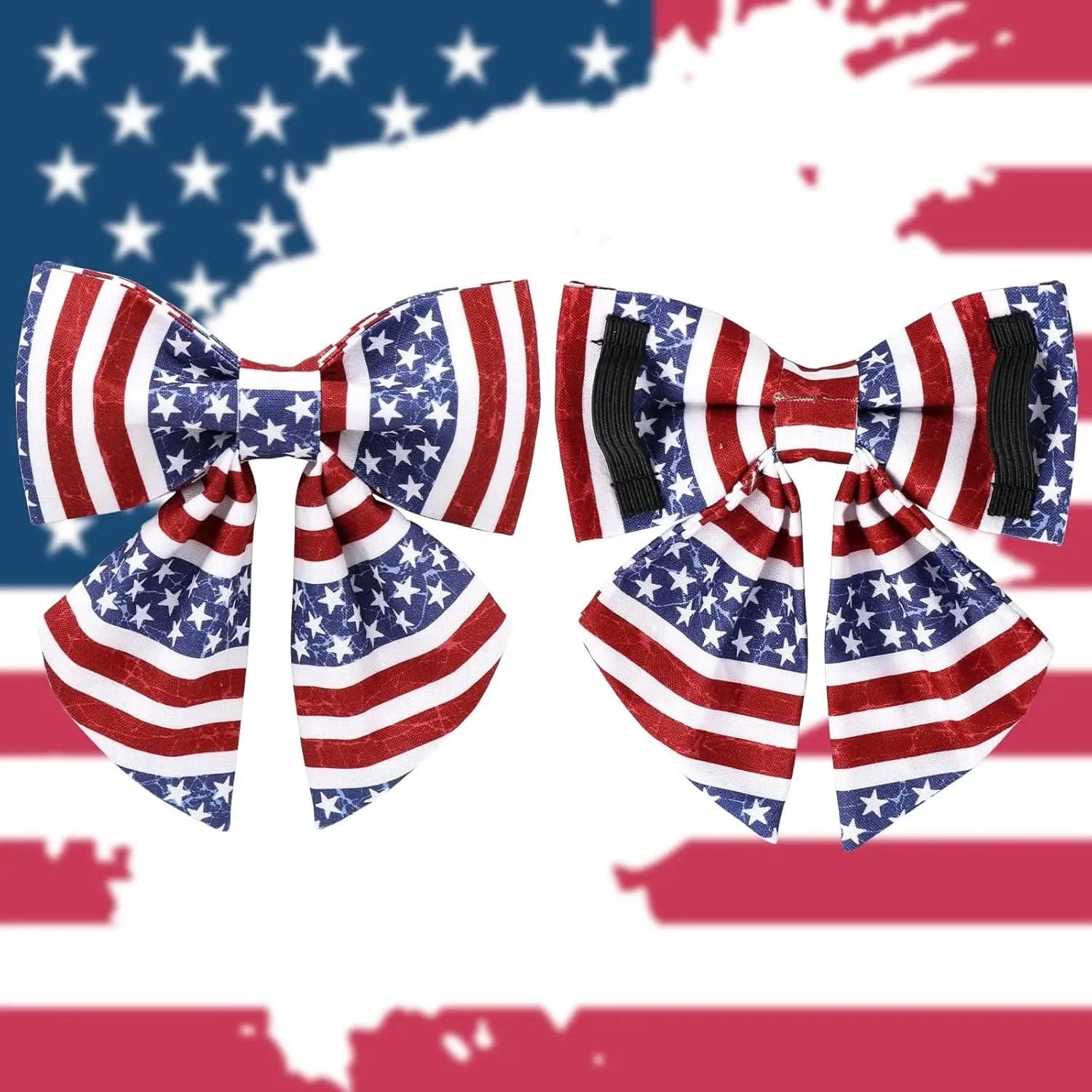 Patriotic Dog Collar with Bow Tie for 4th of July - American Flag Design for Medium Dogs - Comfortable Summer Collar with Metal Buckle
