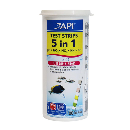 5-in-1 Aquarium Test Strips for Freshwater and Saltwater - 100 Count Box