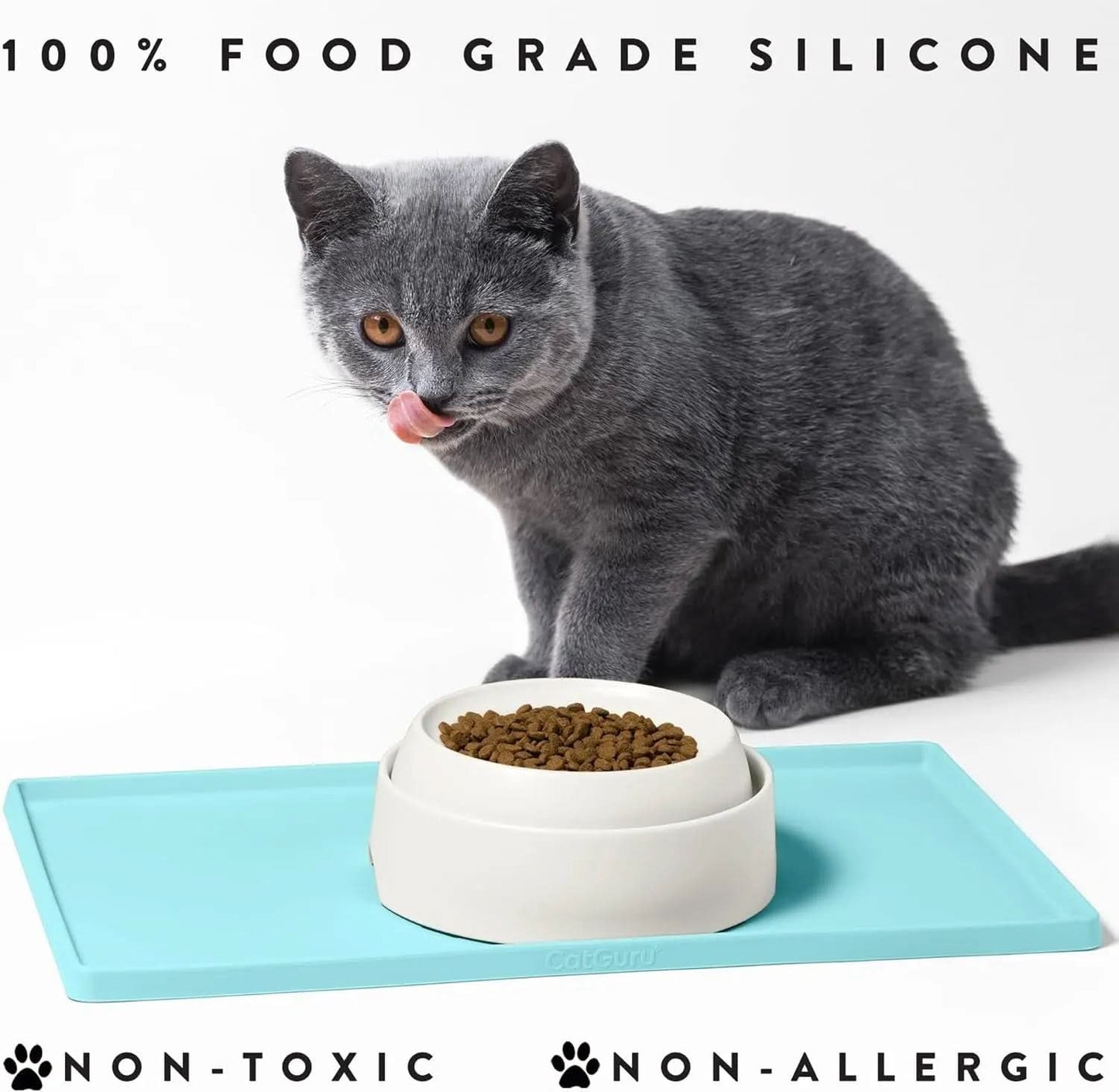 Waterproof Silicone Cat Feeding Mat - Non-Slip Placemat for Food and Water Bowls (Small, Aruba)