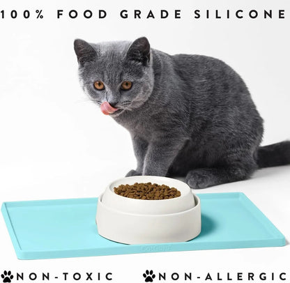 Waterproof Silicone Cat Feeding Mat - Non-Slip Placemat for Food and Water Bowls (Small, Aruba)