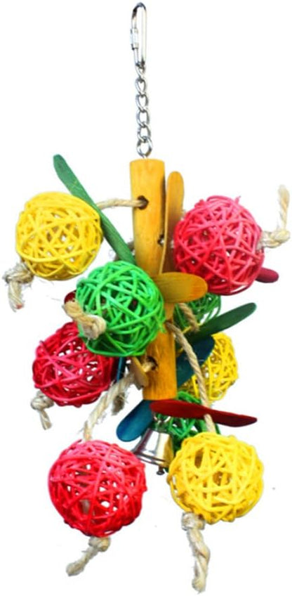 Premium Parrot Chewing Swing Toys with Rattan Balls, Hanging Ropes, and Bells for Macaws, African Greys, and Budgies (2 Designs)