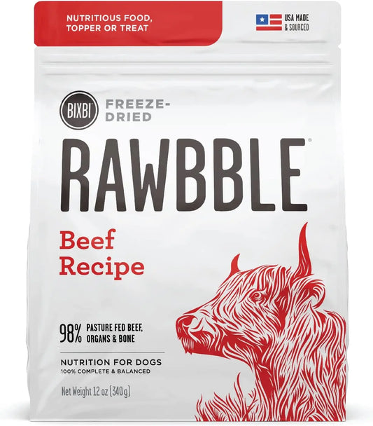 Rawbble Freeze-Dried Dog Food, Beef Recipe, 12 Oz - 98% Meat and Organs, No Fillers - Convenient Raw Dog Food for Meals, Treats, or Food Toppers - Made in the USA in Small Batches
