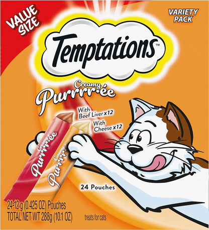 Creamy Puree Squeezable Lickable Wet Cat Treat Variety Pack, 24 Count, 0.42 Oz Tubes