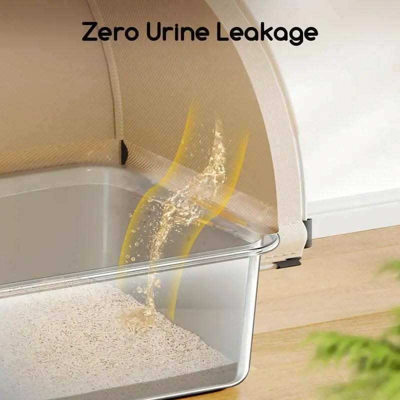 Meowant LB03 3-In-1 Stainless Steel Cat Litter Box 85L Large, Splash-Proof, Odor-Resistant, Detachable Cover, Half-Moon Tent Multi-Functional