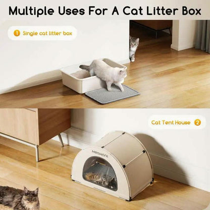Meowant LB03 3-In-1 Stainless Steel Cat Litter Box 85L Large, Splash-Proof, Odor-Resistant, Detachable Cover, Half-Moon Tent Multi-Functional