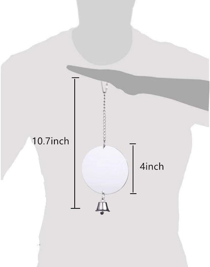 Hanging Bird Mirror Toy with Bells for Parakeets, Cockatiels, Conures, Lovebirds, Finches, and Canaries - Engaging Cage Swing Play Accessory (Bird Mirror with 1 Bell)