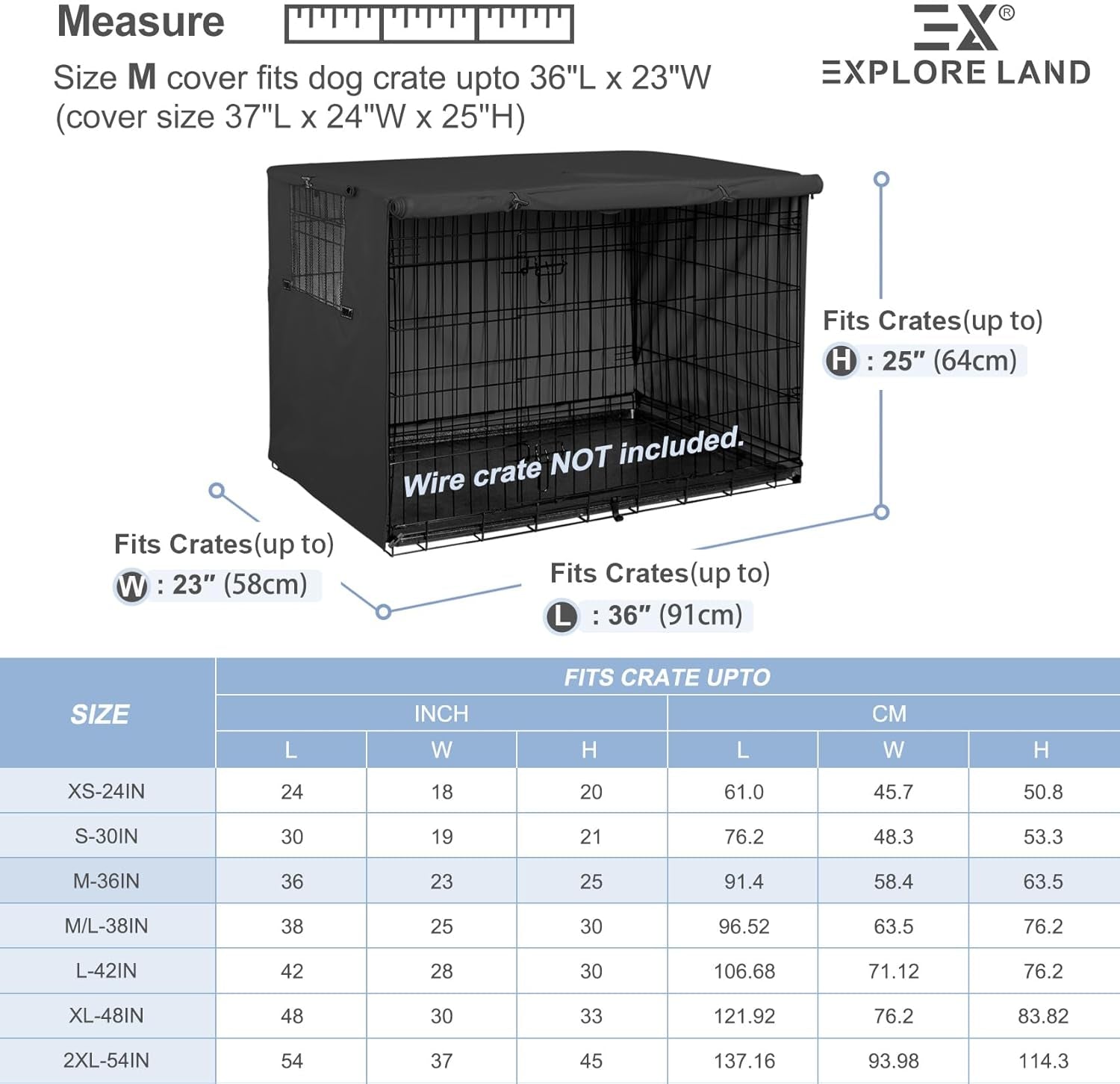 Heavy-Duty Polyester Dog Crate Cover for 36-Inch Wire Kennels - Universal Fit Sunshade (Black)