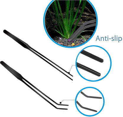 4-in-1 Stainless Steel Aquascaping Tool Set for Aquatic Plants - Scissors, Tweezers, and Spatula for Aquarium Starter Kits (Black)