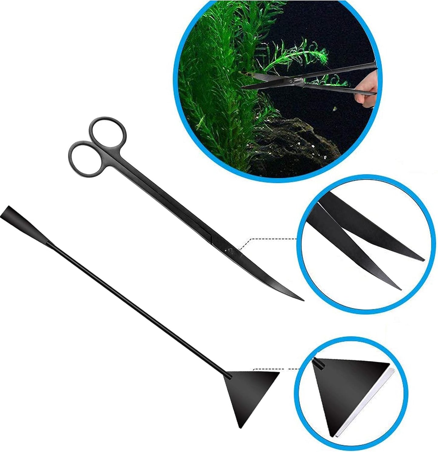 4-in-1 Stainless Steel Aquascaping Tool Set for Aquatic Plants - Scissors, Tweezers, and Spatula for Aquarium Starter Kits (Black)