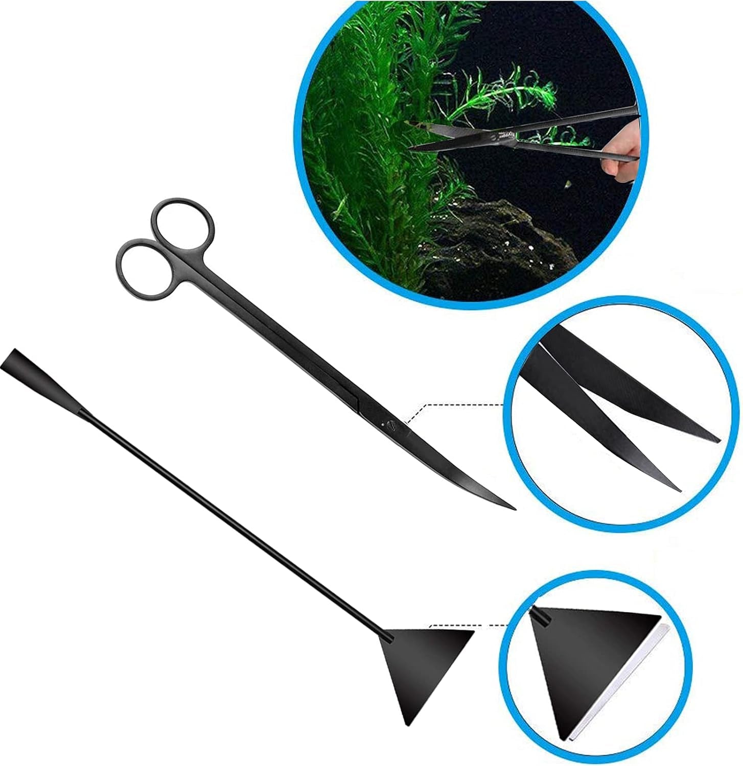4-in-1 Stainless Steel Aquascaping Tool Set for Aquatic Plants - Scissors, Tweezers, and Spatula for Aquarium Starter Kits (Black)