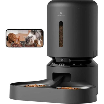 PETLIBRO 5L Automatic Cat Feeder with Camera for Dual Cat Feeding, 1080P HD Video with Night Vision, 5G Wi-Fi Connectivity, 2-Way Audio, Motion and Sound Alerts, Black