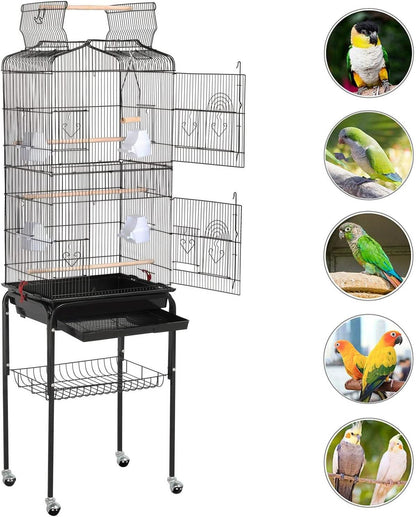 Large Open Play Top Bird Cage with Stand for Parakeets, Finches, Canaries, and Lovebirds