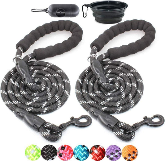 2-Pack 5/6 FT Dog Leash Set with Padded Handle and Reflective Threads for Small, Medium, and Large Dogs (5FT-1/2'', Black)