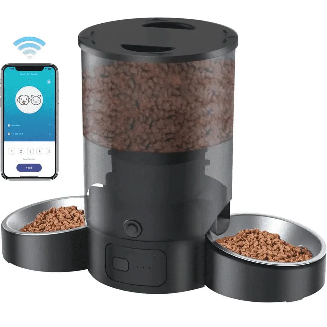 Eotvia Automatic Cat Feeder, Wifi Smart Food Dispenser with APP Control for Remote Feeding with 10S Dining Voice Record, Dual Power Supply, Timed Pet Feeder Programmable 1-10 Meals, 3L, Black