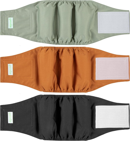 Reusable Male Dog Diapers (Set of 3) - Adjustable Belly Wrap for Small Dogs (11"-14" Waist)
