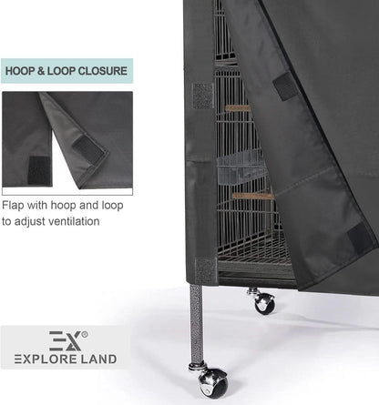 Universal Pet Cage Cover for Cats, Birds, and Small Animals - Good Night Series (Black, Large)