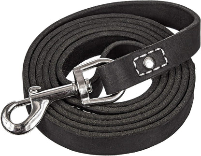 Premium Black Leather Dog Training Leash - 6 Ft Long x 3/4" Wide, Ideal for Medium to Large Dogs, Durable Latigo Leather Lead for Walking and Puppy Training