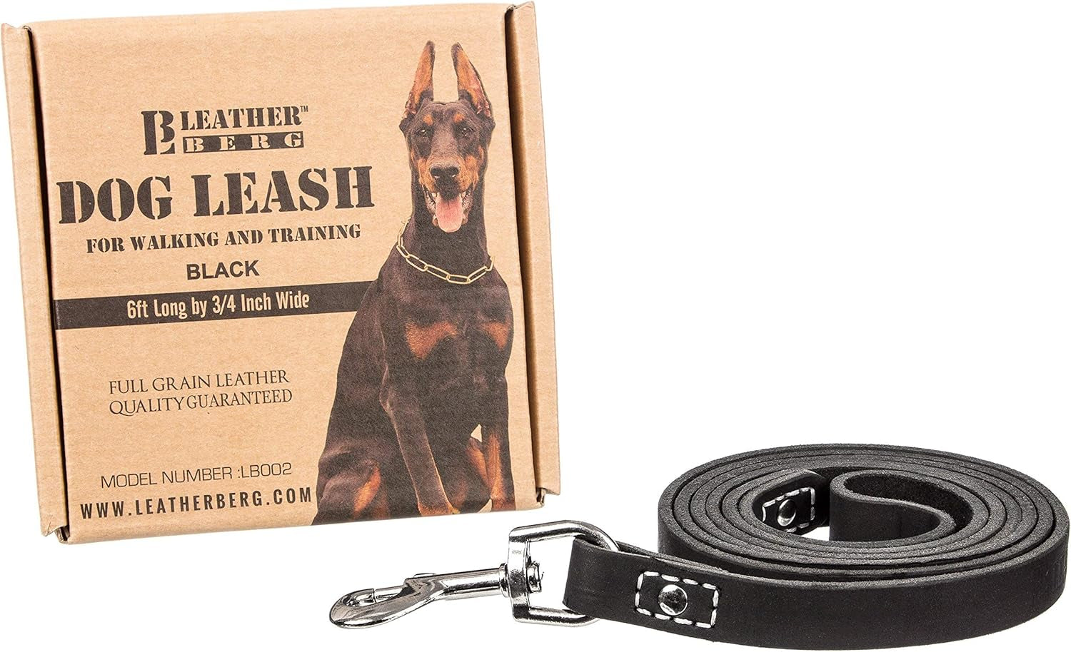 Premium Black Leather Dog Training Leash - 6 Ft Long x 3/4" Wide, Ideal for Medium to Large Dogs, Durable Latigo Leather Lead for Walking and Puppy Training
