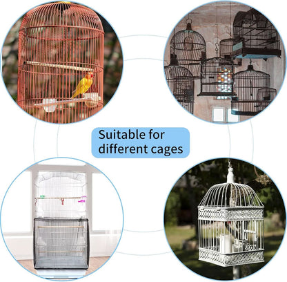 Universal Bird Cage Cover - Adjustable Soft Mesh Net for Parrots, Seed and Feather Catcher, Sheer Guard for Round and Square Cages (Black)