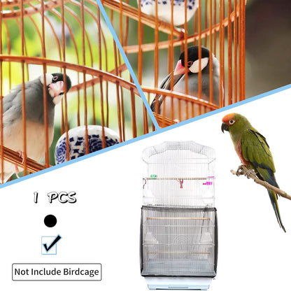 Universal Bird Cage Cover - Adjustable Soft Mesh Net for Parrots, Seed and Feather Catcher, Sheer Guard for Round and Square Cages (Black)