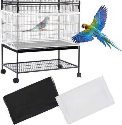Set of 2 Large Bird Cage Covers, Adjustable Parrot Nylon Soft Mesh Net, Universal Seed and Feather Catcher, Sheer Guard Skirt for Round and Square Cages for Parakeets and Macaws
