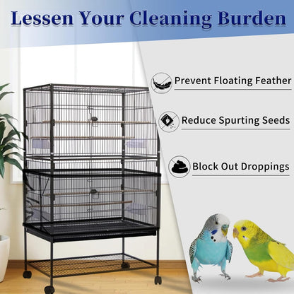 Set of 2 Large Bird Cage Covers, Adjustable Parrot Nylon Soft Mesh Net, Universal Seed and Feather Catcher, Sheer Guard Skirt for Round and Square Cages for Parakeets and Macaws