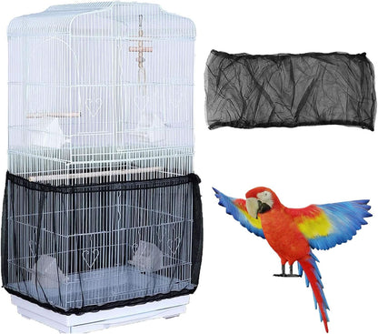 Bird Cage Seed Catcher - Airy Gauze Dust-Proof Cover for Universal Birdcages, Nylon Mesh Net with Stretchy Skirt, XL Size, Black