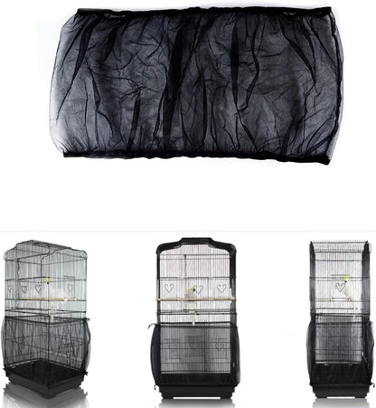 Bird Cage Seed Catcher - Airy Gauze Dust-Proof Cover for Universal Birdcages, Nylon Mesh Net with Stretchy Skirt, XL Size, Black