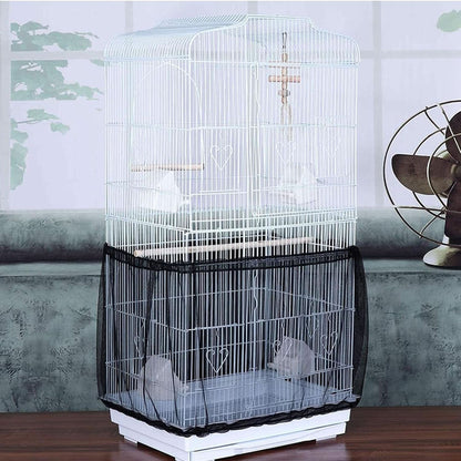 Bird Cage Seed Catcher - Airy Gauze Dust-Proof Cover for Universal Birdcages, Nylon Mesh Net with Stretchy Skirt, XL Size, Black