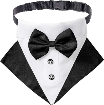 Formal Dog Tuxedo Bandana Collar with Adjustable Bow Tie for Large Dogs