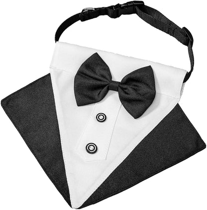 Formal Dog Tuxedo Bandana Collar with Adjustable Bow Tie for Large Dogs