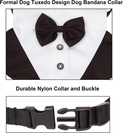Formal Dog Tuxedo Bandana Collar with Adjustable Bow Tie for Large Dogs
