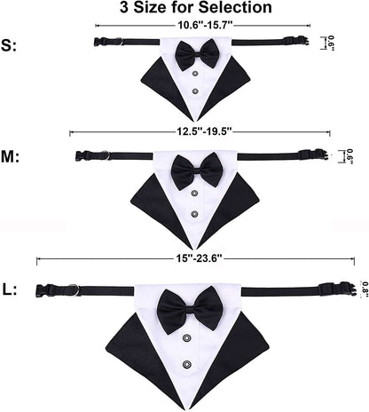 Formal Dog Tuxedo Bandana Collar with Adjustable Bow Tie for Large Dogs