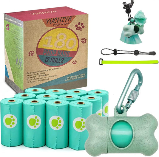 Dog Waste Bag Dispenser with Leak-Proof Scented Bags and Secure Carabiner (1 Holder, 195 Bags, Blue)