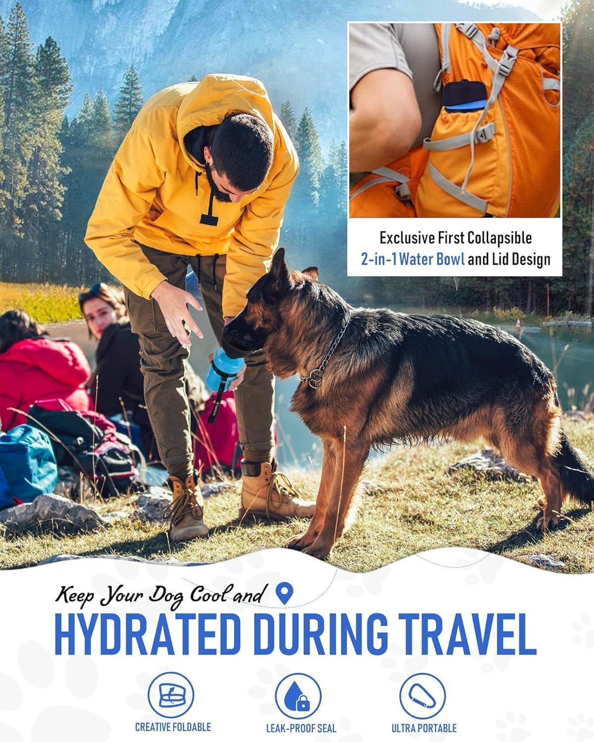 Portable Dog Water Bottle with Integrated Bowl, Leak-Proof Travel Dispenser for Outdoor Activities and Pet Essentials