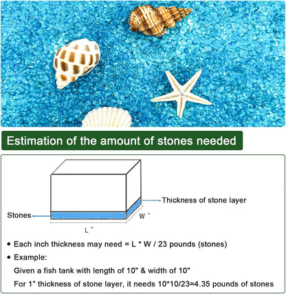 2.2 Lbs Polished Smooth Aquarium Substrate Gravel - Vibrant Blue Sea Glass Decorative Stones for Fish Tanks, Vases, Fairy Gardens, and Potted Plants