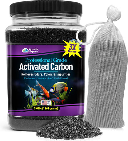 Premium Activated Carbon for Aquariums - Granulated Charcoal Filter Media (3 lbs with Fine Mesh Bag)